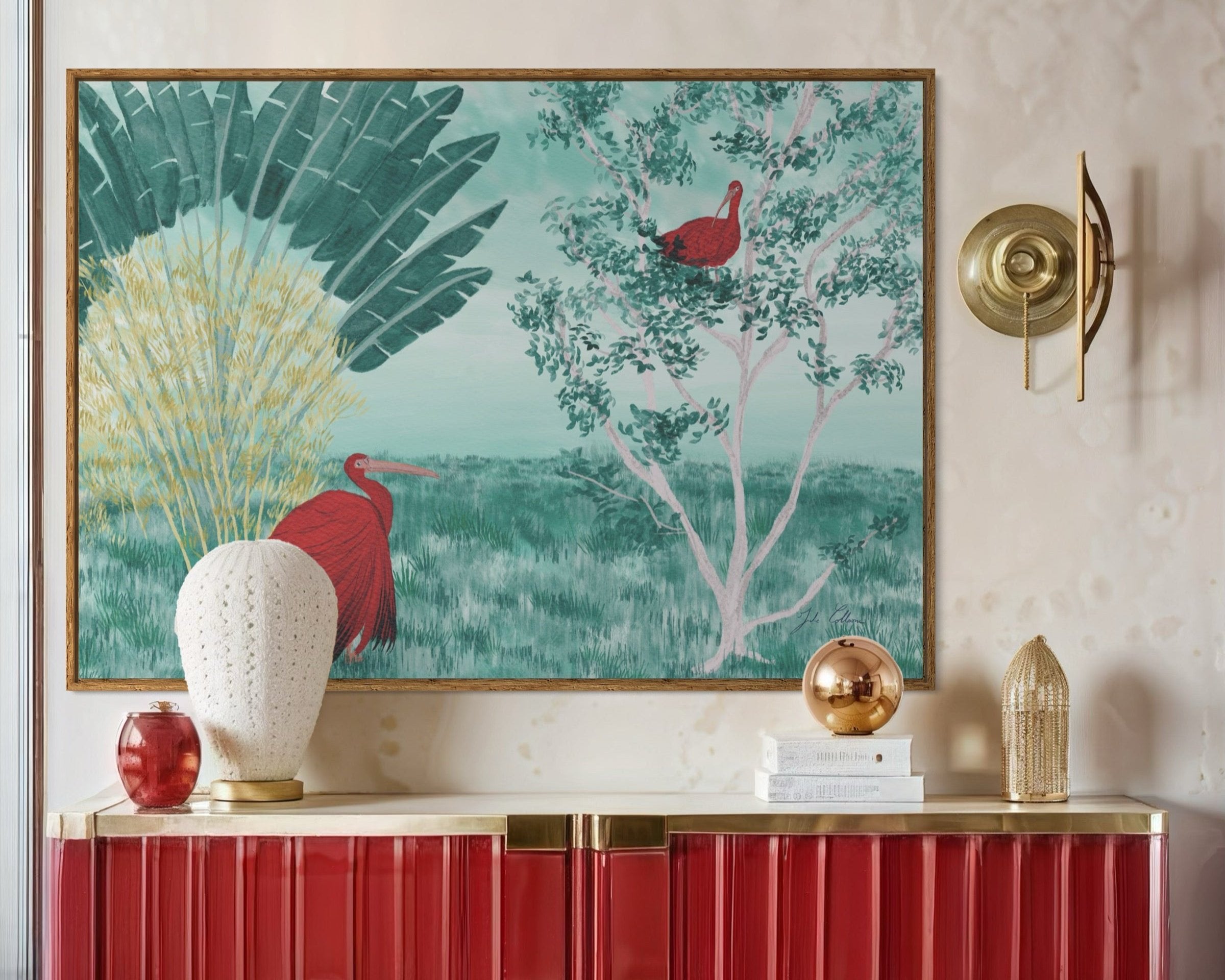 tableau de Julie COLLEONI avec un ibis rouge