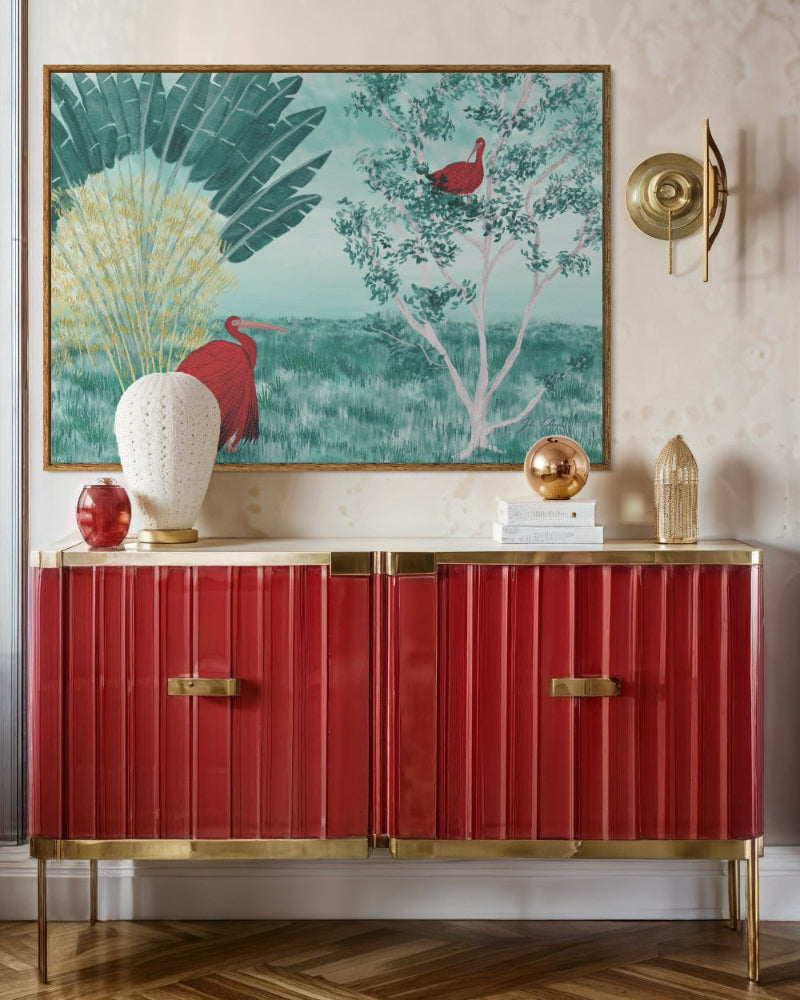 Tableau de Julie COLLEONI avec un ibis rouge