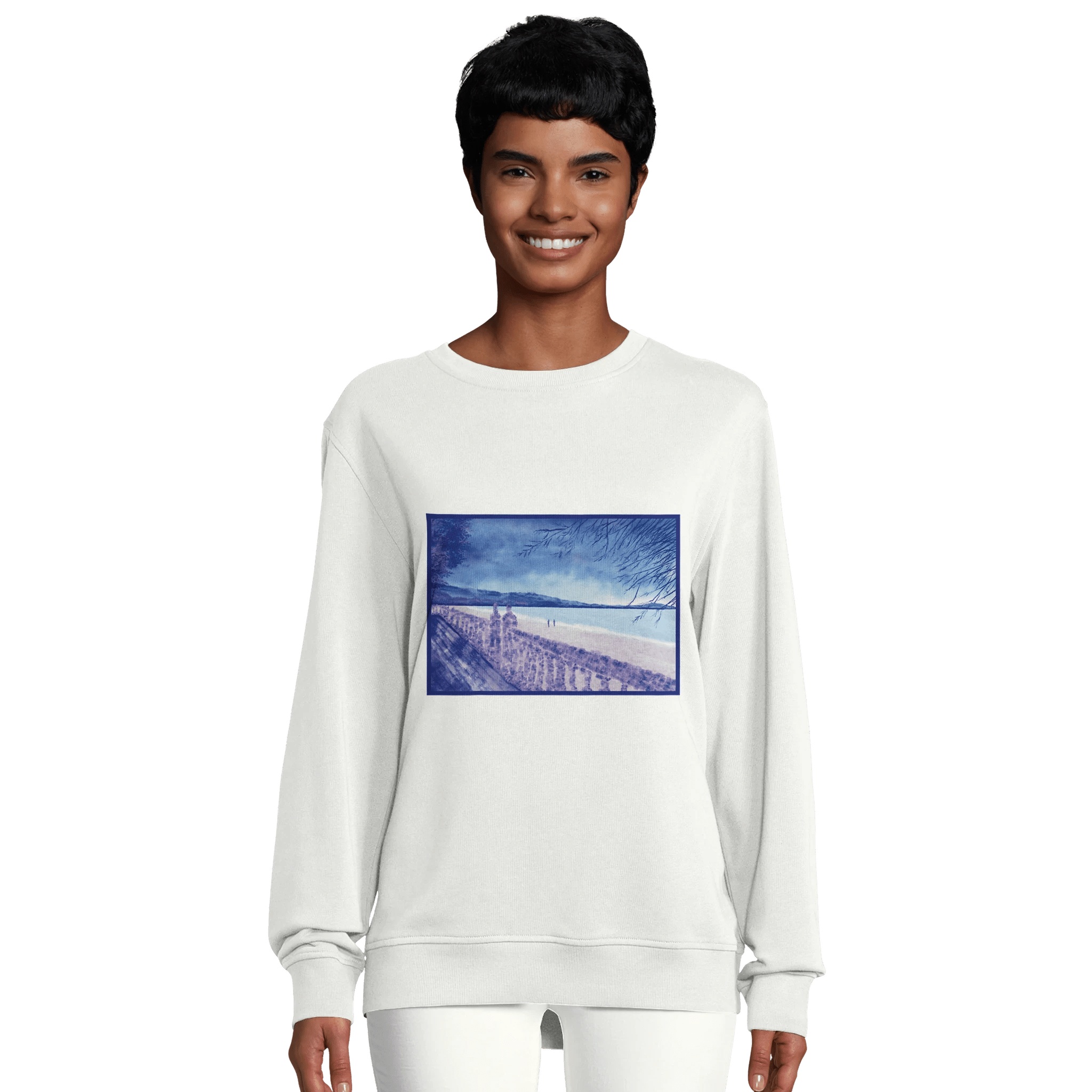 Sweat-shirt unisexe bio ras du cou - Souvenirs sur le sable" - Julie COLLEONI